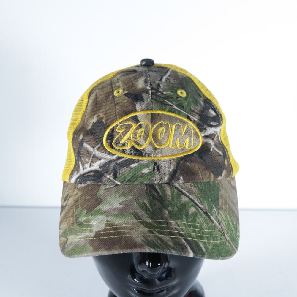 Zoom Hat Cap Snap Back Mens One Size Camo Yellow Trucker Mesh Fishing Hunting